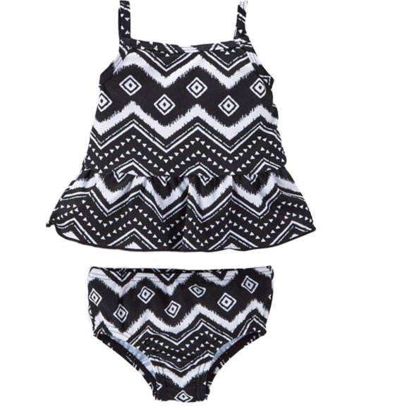 Carter's Baby Girls 3-PC Bikini Top Cover Swim Set Chevron UPF 50+ Lined 6M - Picture 2 of 6